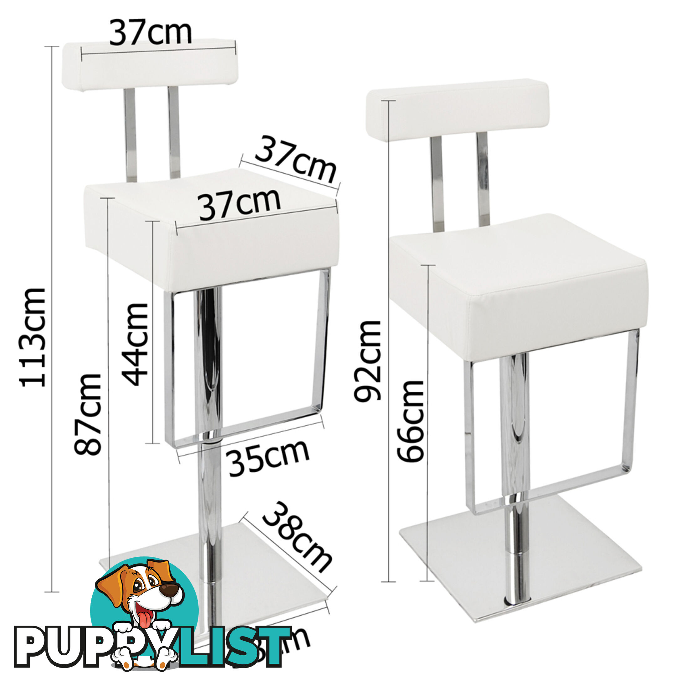 PU Leather Stainless Steel Bar Stool Kitchen Office Pub Barstool Chair White