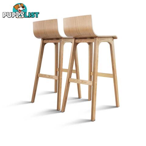 Set of 2 Oak Wood Bar Stools - Natural