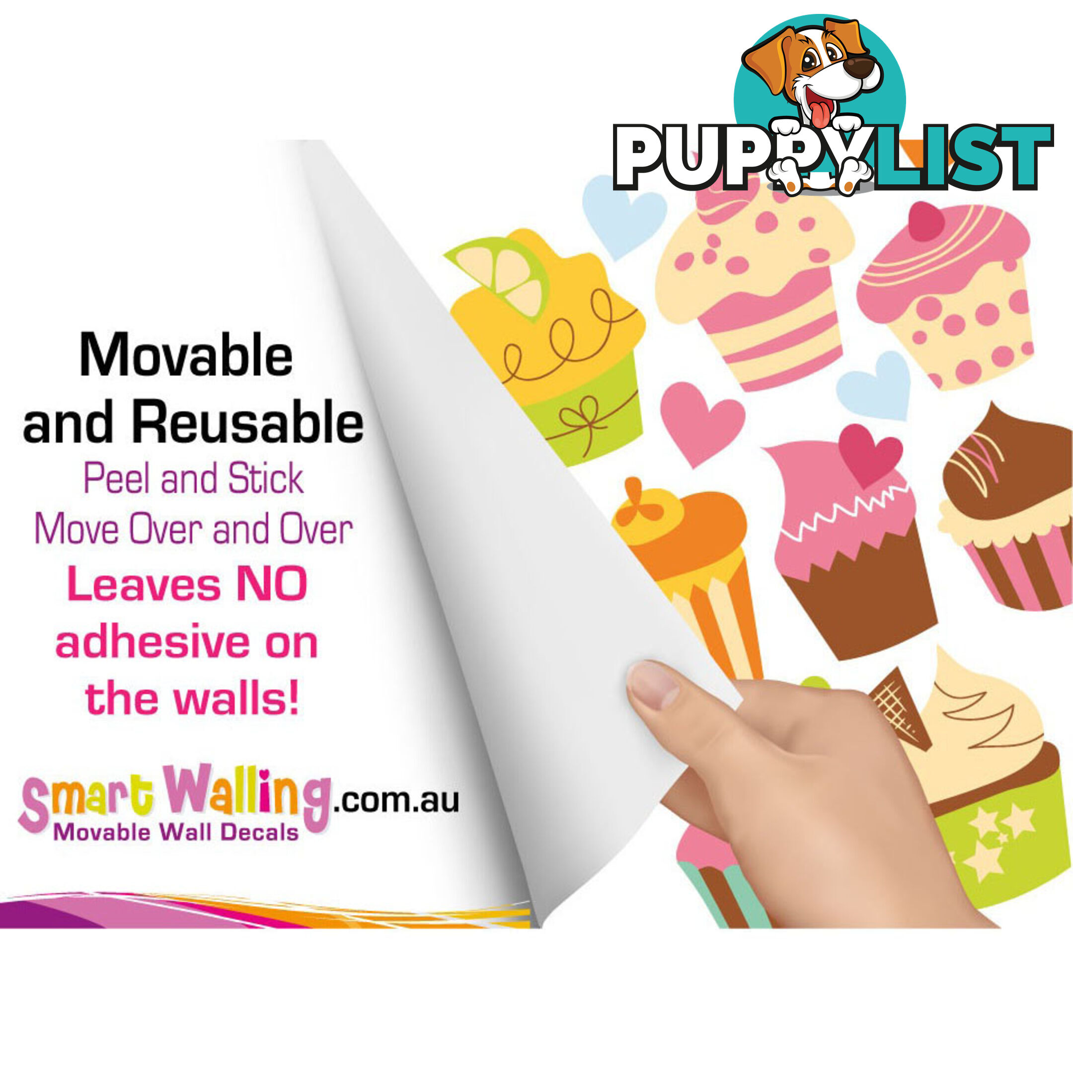 Large Size Cute Cupcakes Wall Stickers - Totally Movable and Reusable