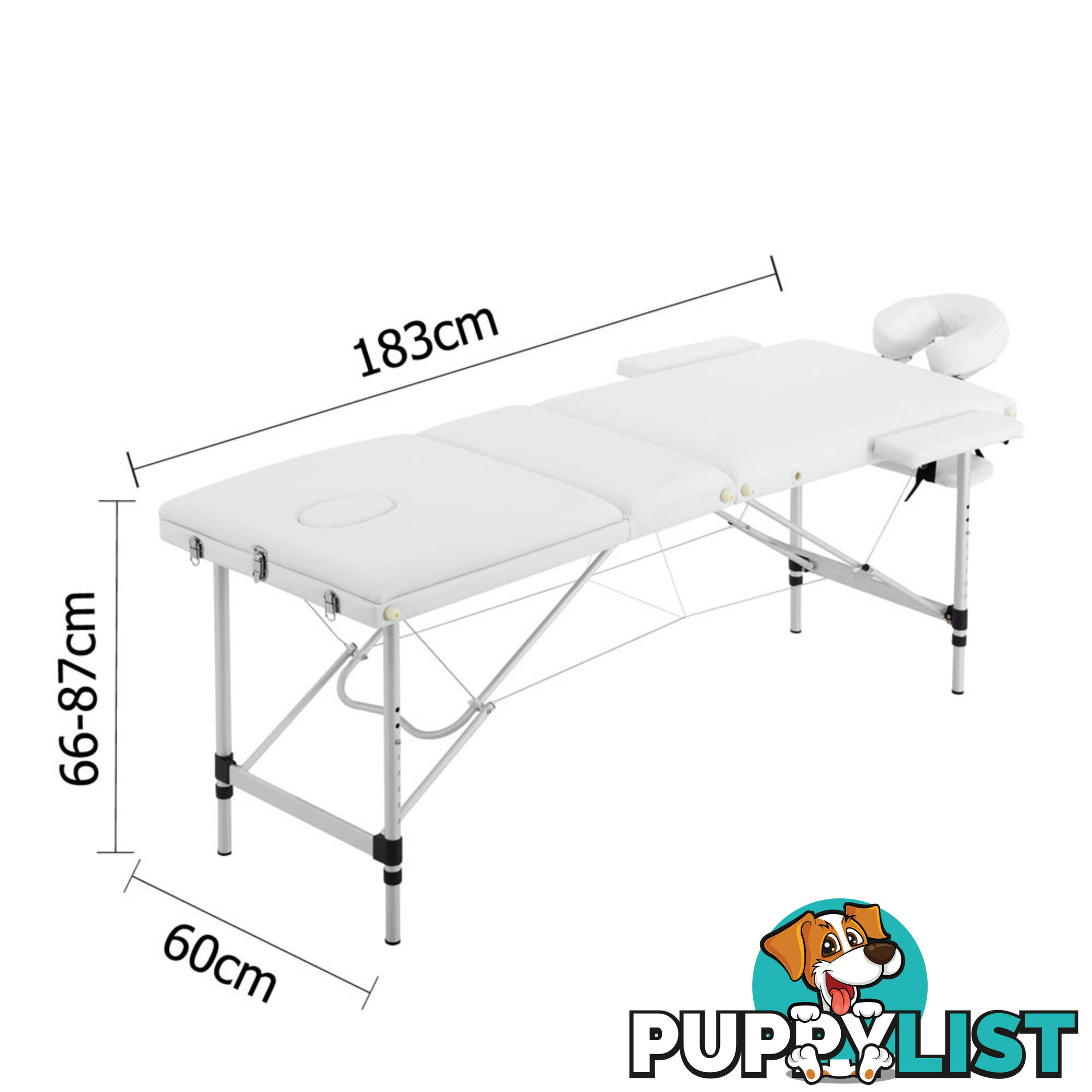 Portable Aluminium Massage Bed Beauty Waxing Table Chair 3 Fold White 60cm