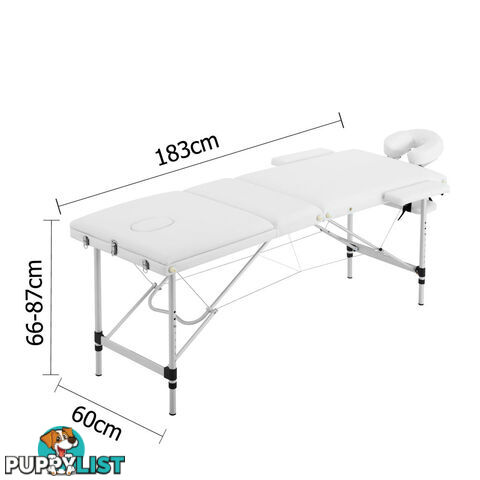 Portable Aluminium Massage Bed Beauty Waxing Table Chair 3 Fold White 60cm