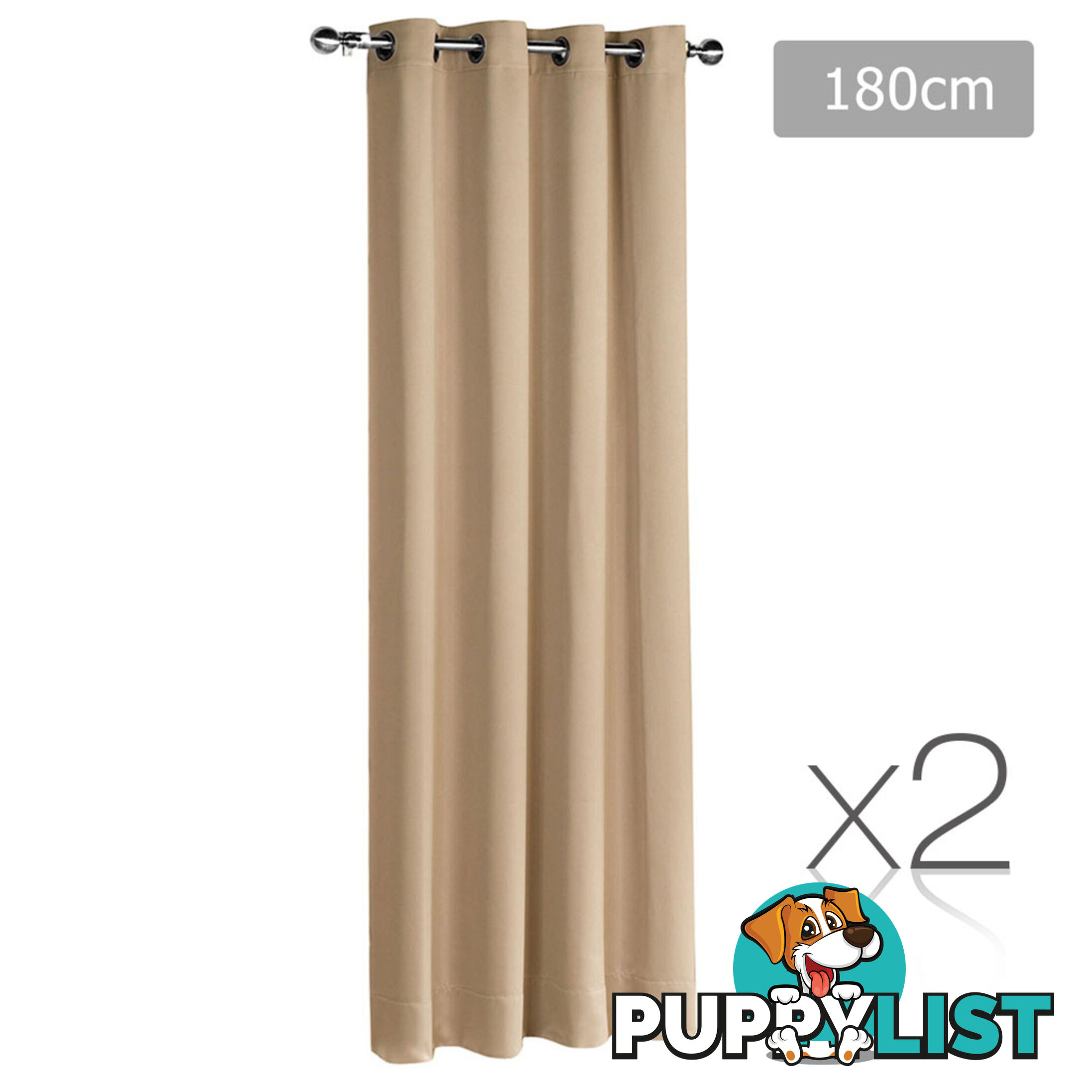 2 x Luxury Eyelet Blockout Curtain Room Darkening 250GSM 3 Layer 180x230cm Latte