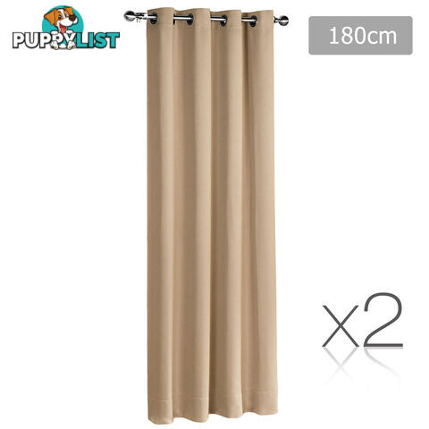 2 x Luxury Eyelet Blockout Curtain Room Darkening 250GSM 3 Layer 180x230cm Latte