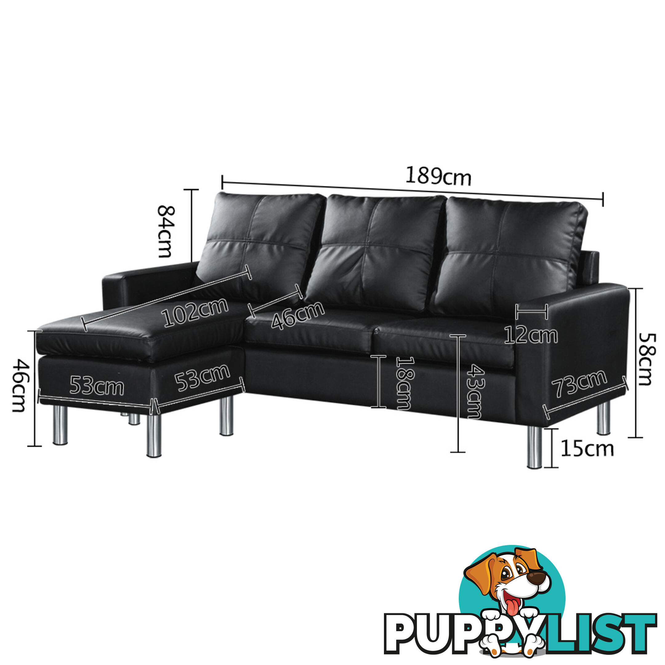 4 Seater PU Leather Sofa Modular Lounge Suite Black