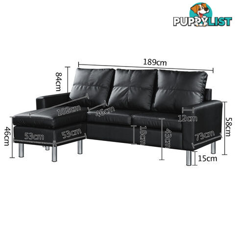 4 Seater PU Leather Sofa Modular Lounge Suite Black