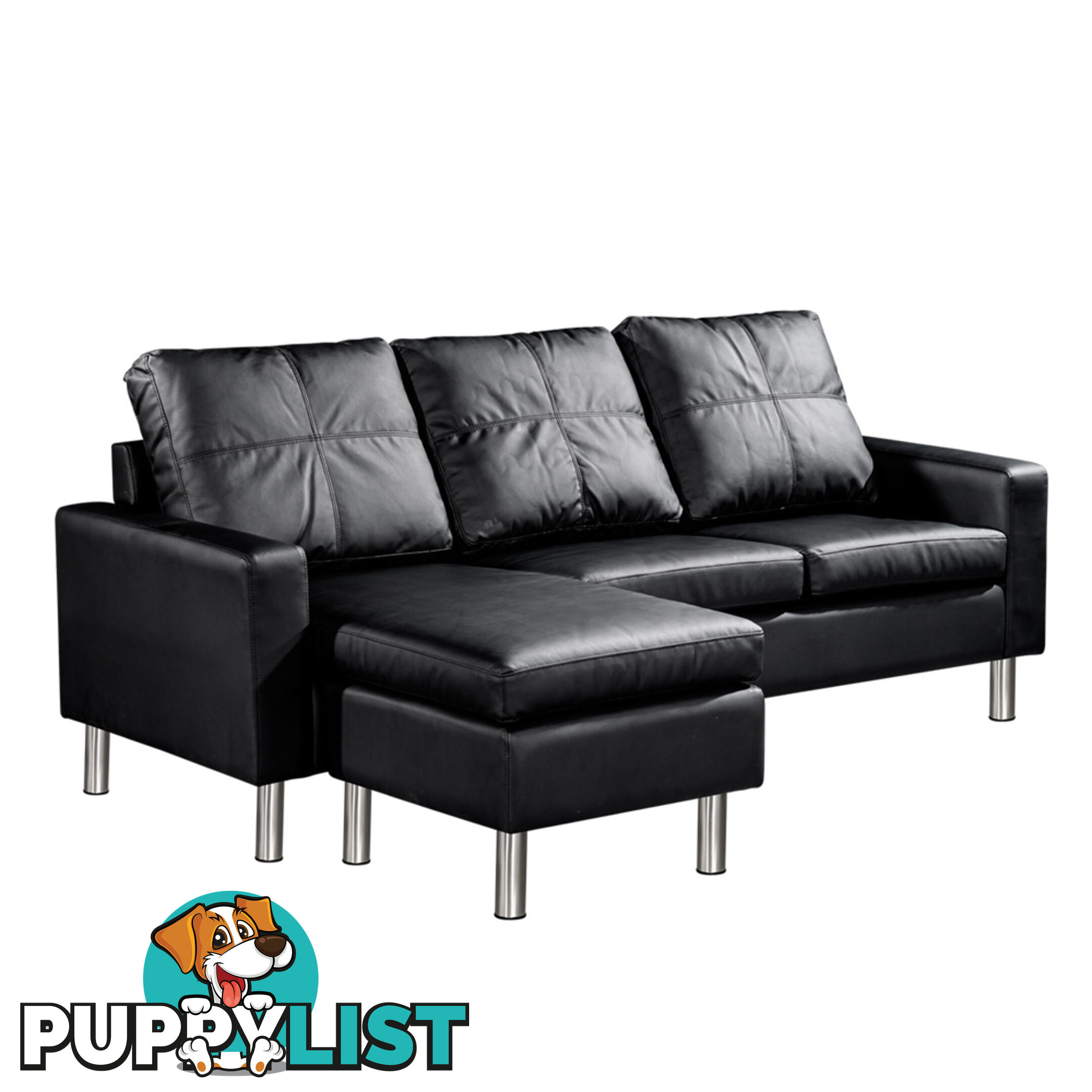 4 Seater PU Leather Sofa Modular Lounge Suite Black