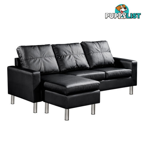 4 Seater PU Leather Sofa Modular Lounge Suite Black