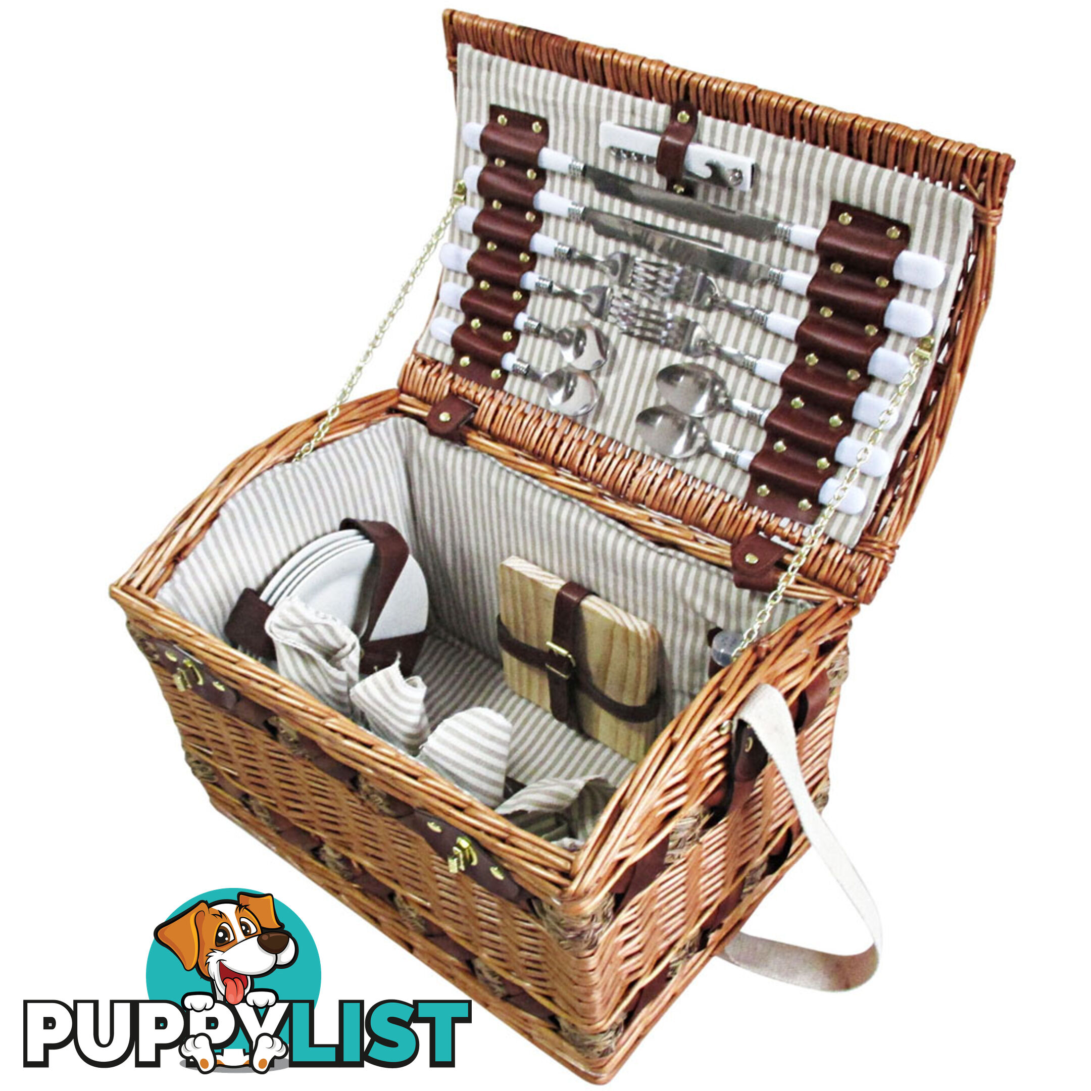 4 Person Picnic Basket Set w/ Cheese Board Blanket