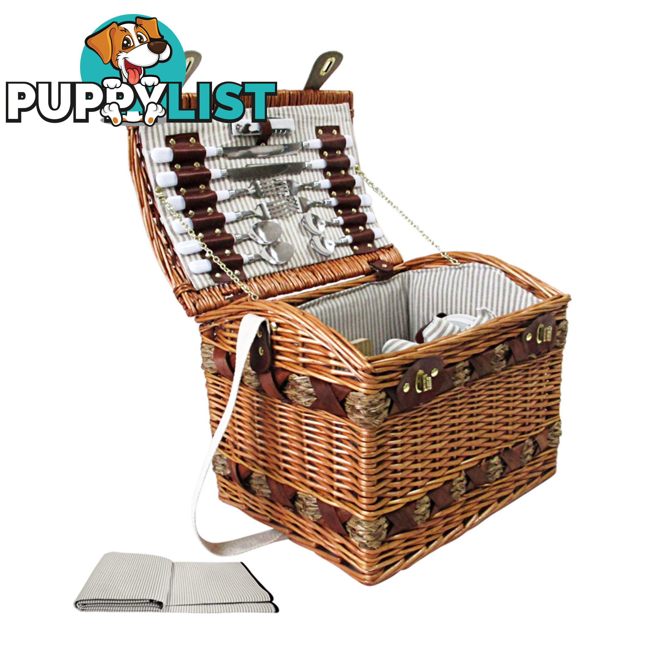 4 Person Picnic Basket Set w/ Cheese Board Blanket