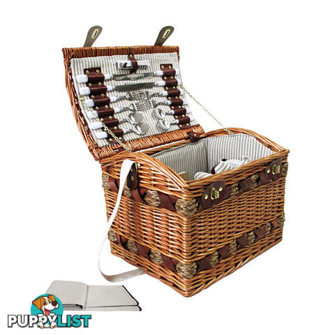 4 Person Picnic Basket Set w/ Cheese Board Blanket