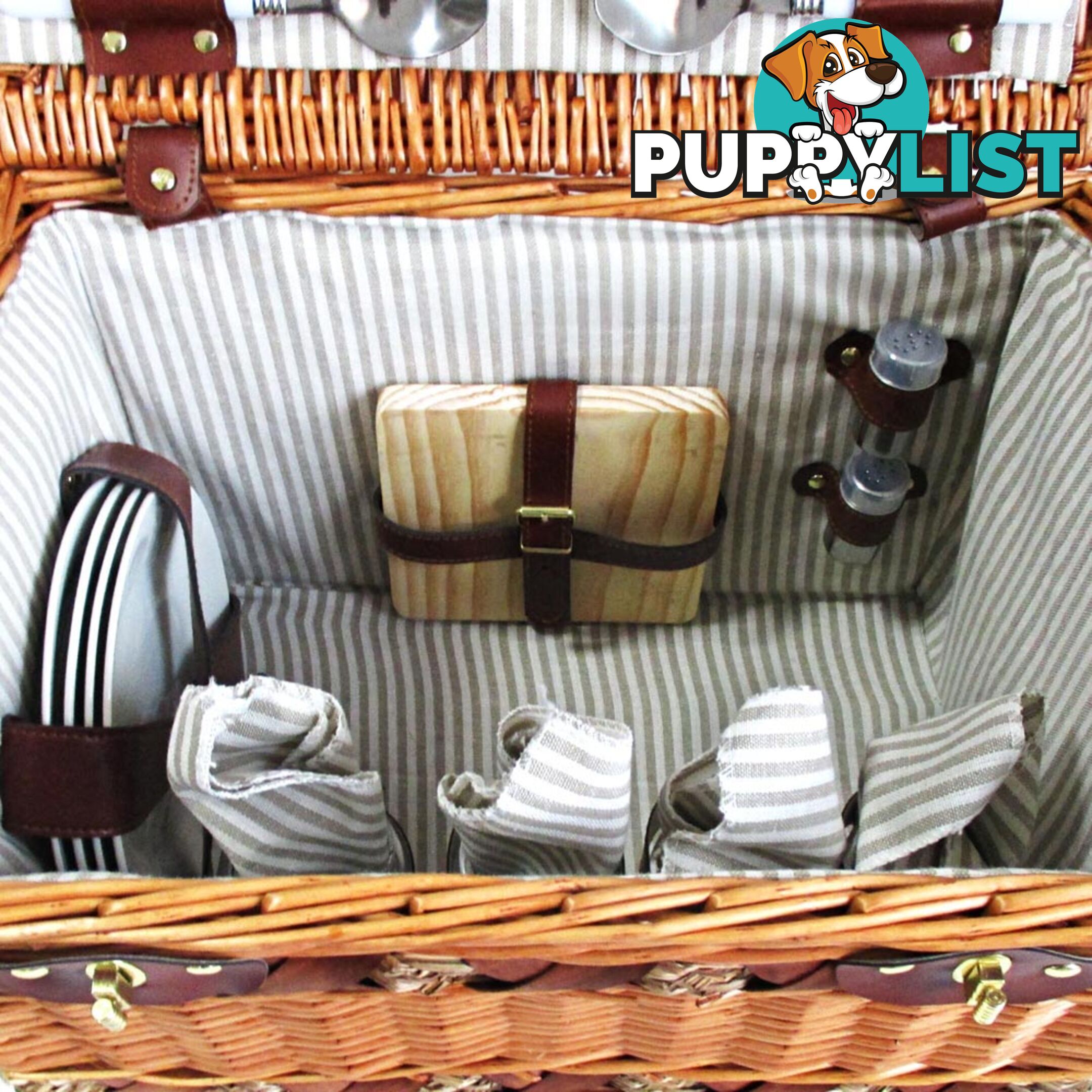 4 Person Picnic Basket Set w/ Cheese Board Blanket