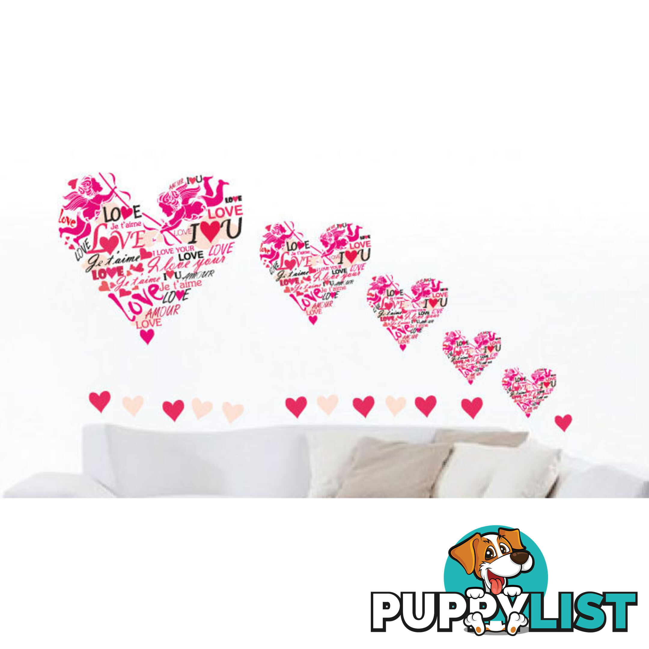 Extra Large Size Pink Cupid Love Hearts Wall Stickers - Totally Movable