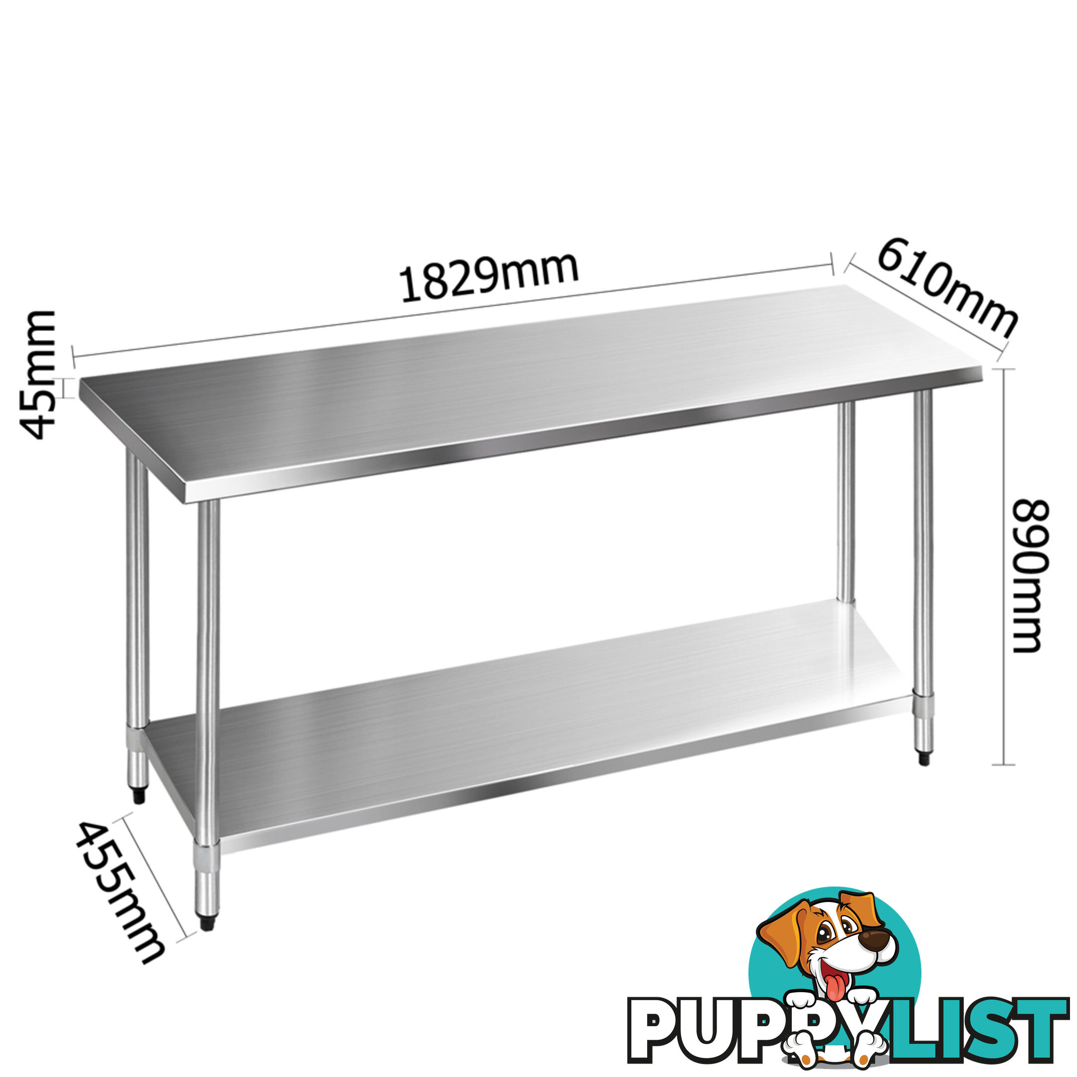 Stainless Steel Kitchen Work Bench Food 304 Preparation Table Top 1829mm