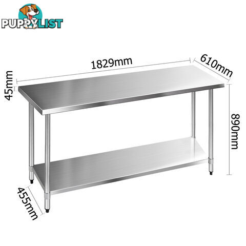 Stainless Steel Kitchen Work Bench Food 304 Preparation Table Top 1829mm