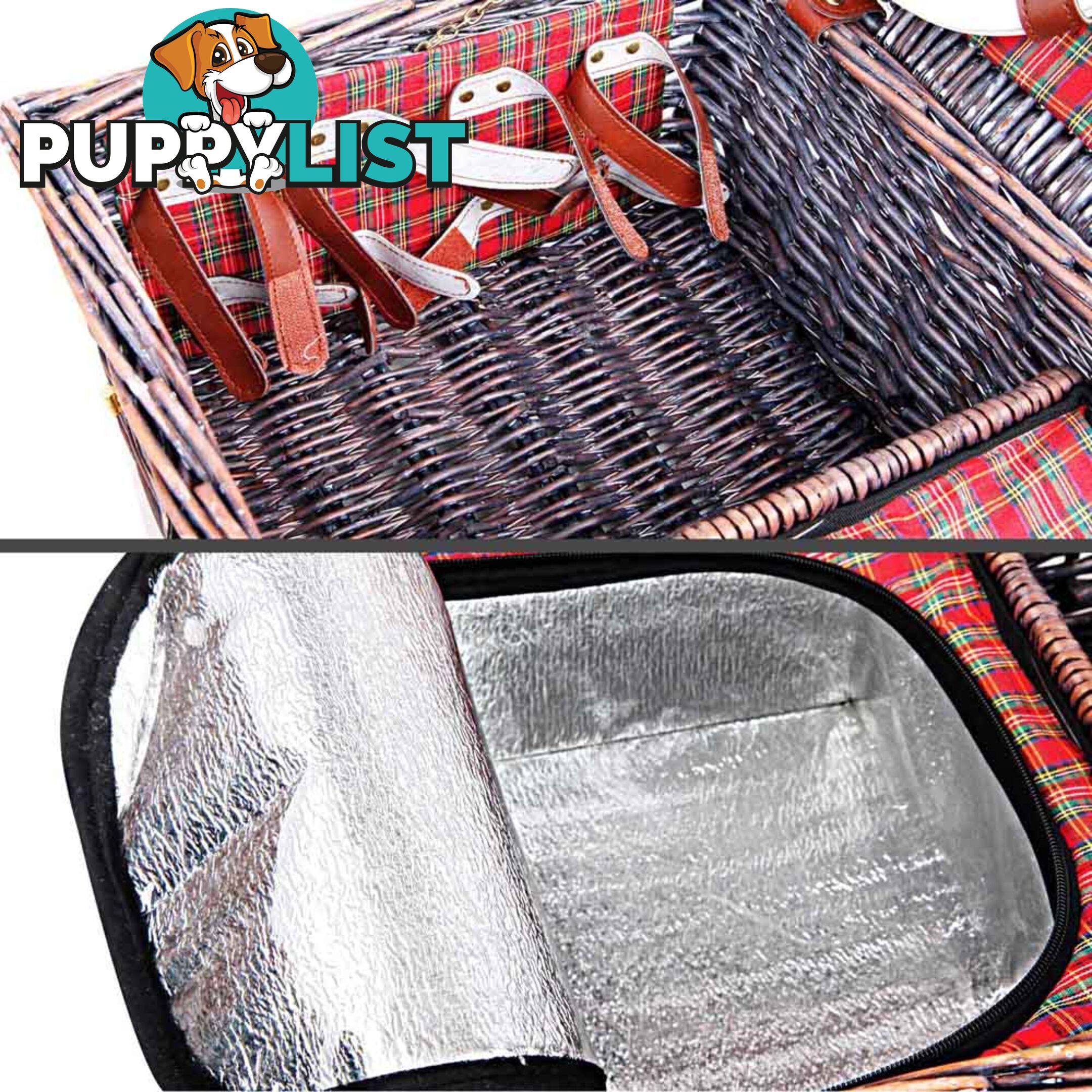 4 Person Picnic Basket Set w/ Cooler Bag Blanket