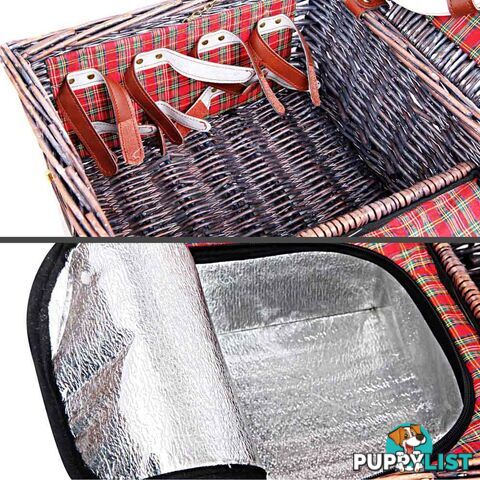 4 Person Picnic Basket Set w/ Cooler Bag Blanket