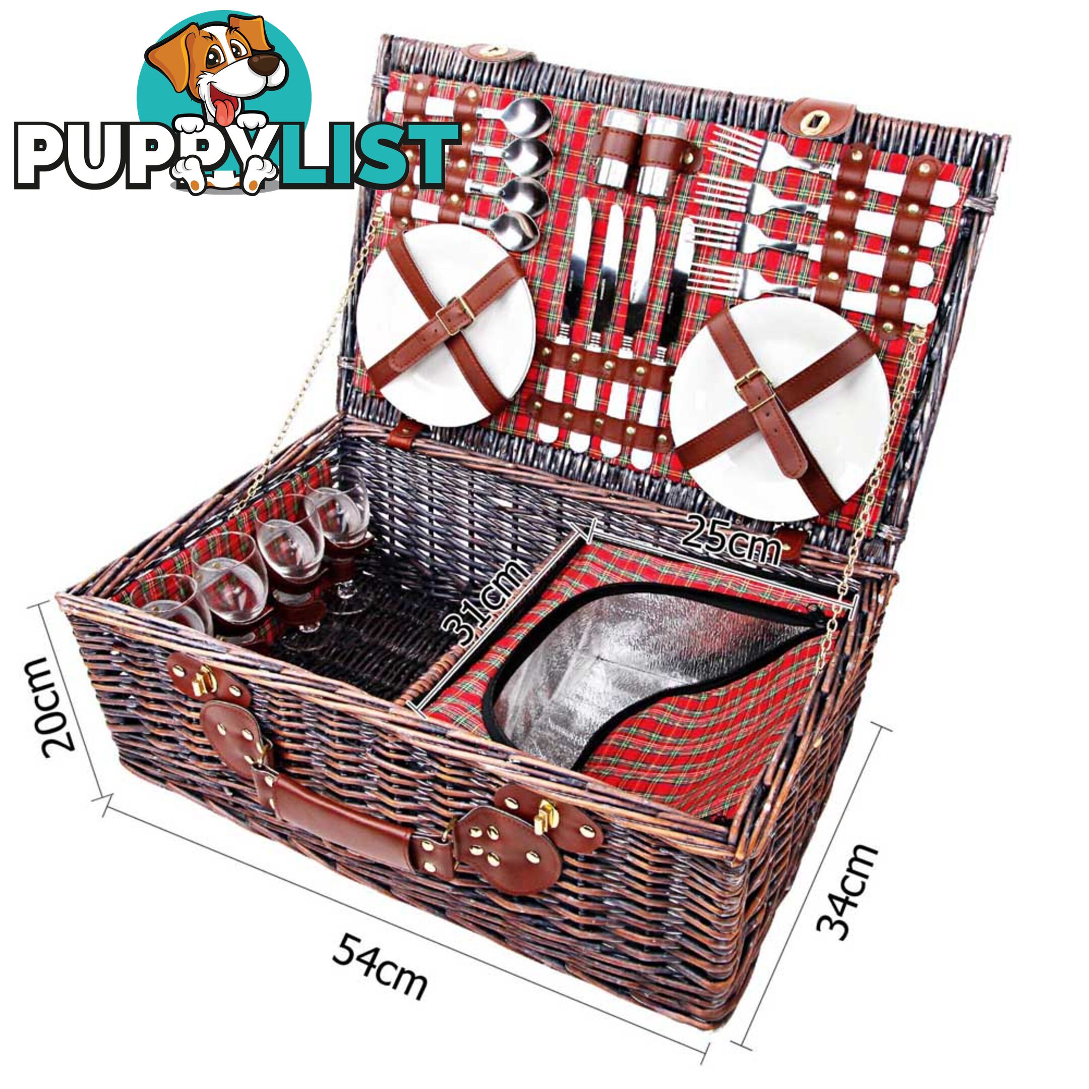 4 Person Picnic Basket Set w/ Cooler Bag Blanket