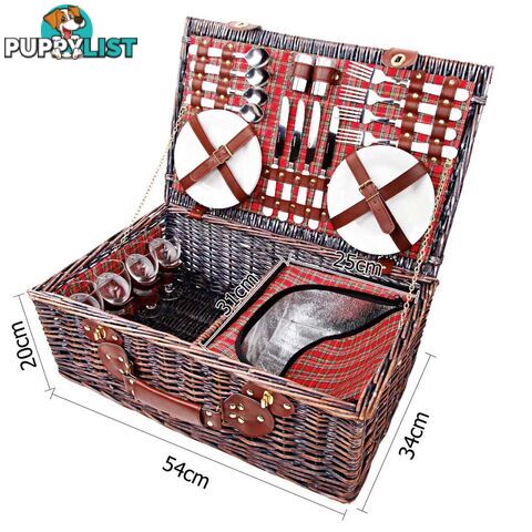 4 Person Picnic Basket Set w/ Cooler Bag Blanket