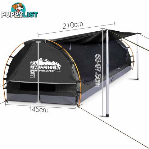 Free Standing Camping Canvas Swag Dome Tent 6cm Mattress Pillow Bag Double Grey