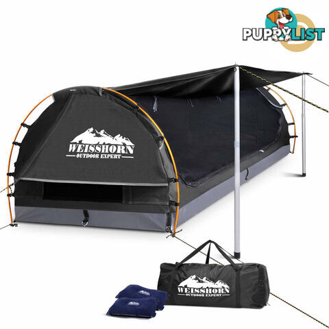 Free Standing Camping Canvas Swag Dome Tent 6cm Mattress Pillow Bag Double Grey