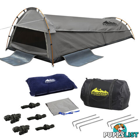 King Single Swag Canvas Camping Tent Aluminium Pole Carry Bag Air Pillow Grey