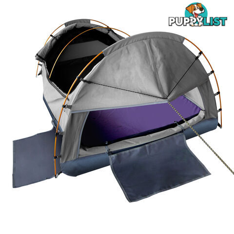 King Single Swag Canvas Camping Tent Aluminium Pole Carry Bag Air Pillow Grey