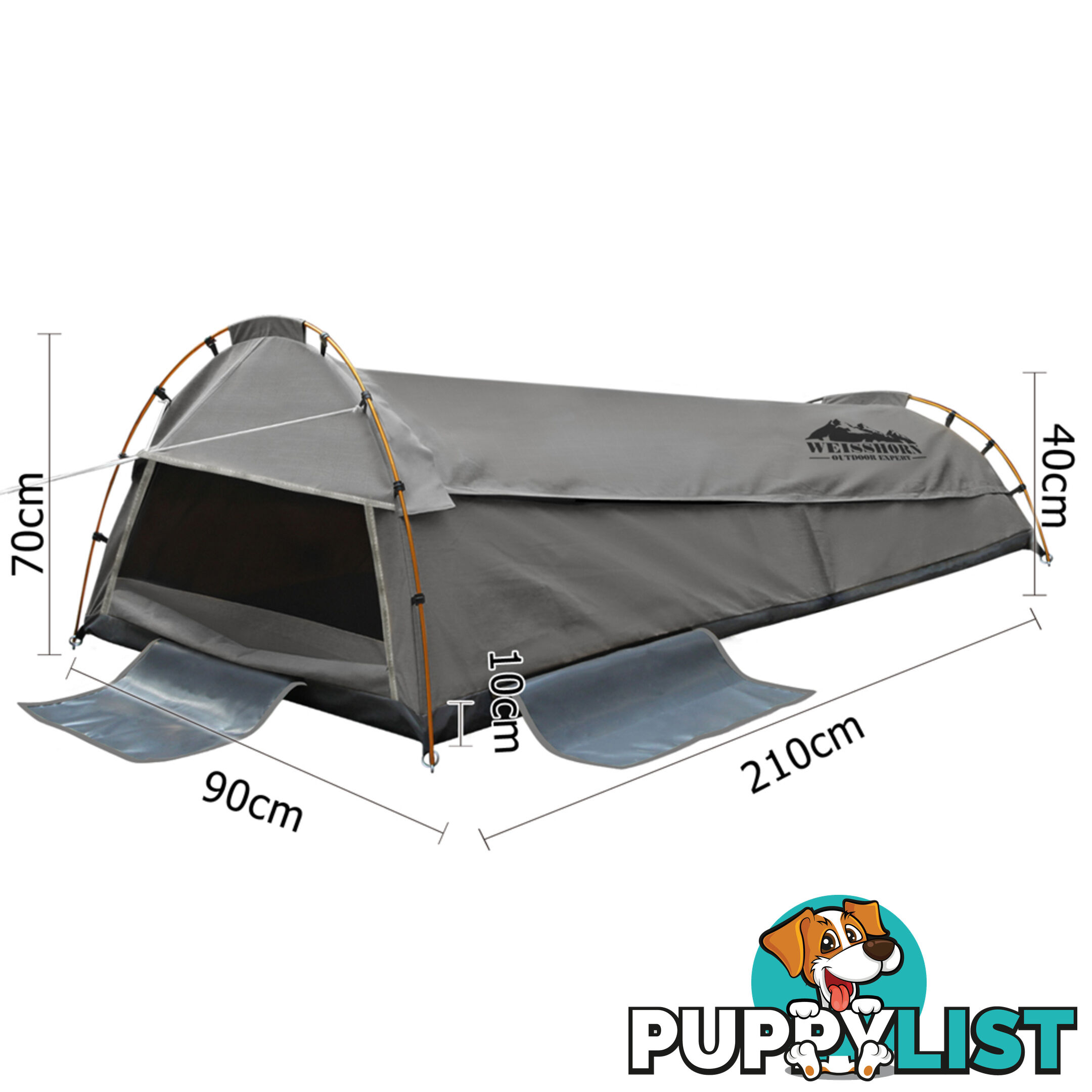 King Single Swag Canvas Camping Tent Aluminium Pole Carry Bag Air Pillow Grey