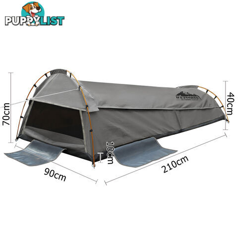 King Single Swag Canvas Camping Tent Aluminium Pole Carry Bag Air Pillow Grey