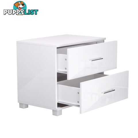 High Gloss Two Drawers Bedside Table Cabinet Lamp Unit White