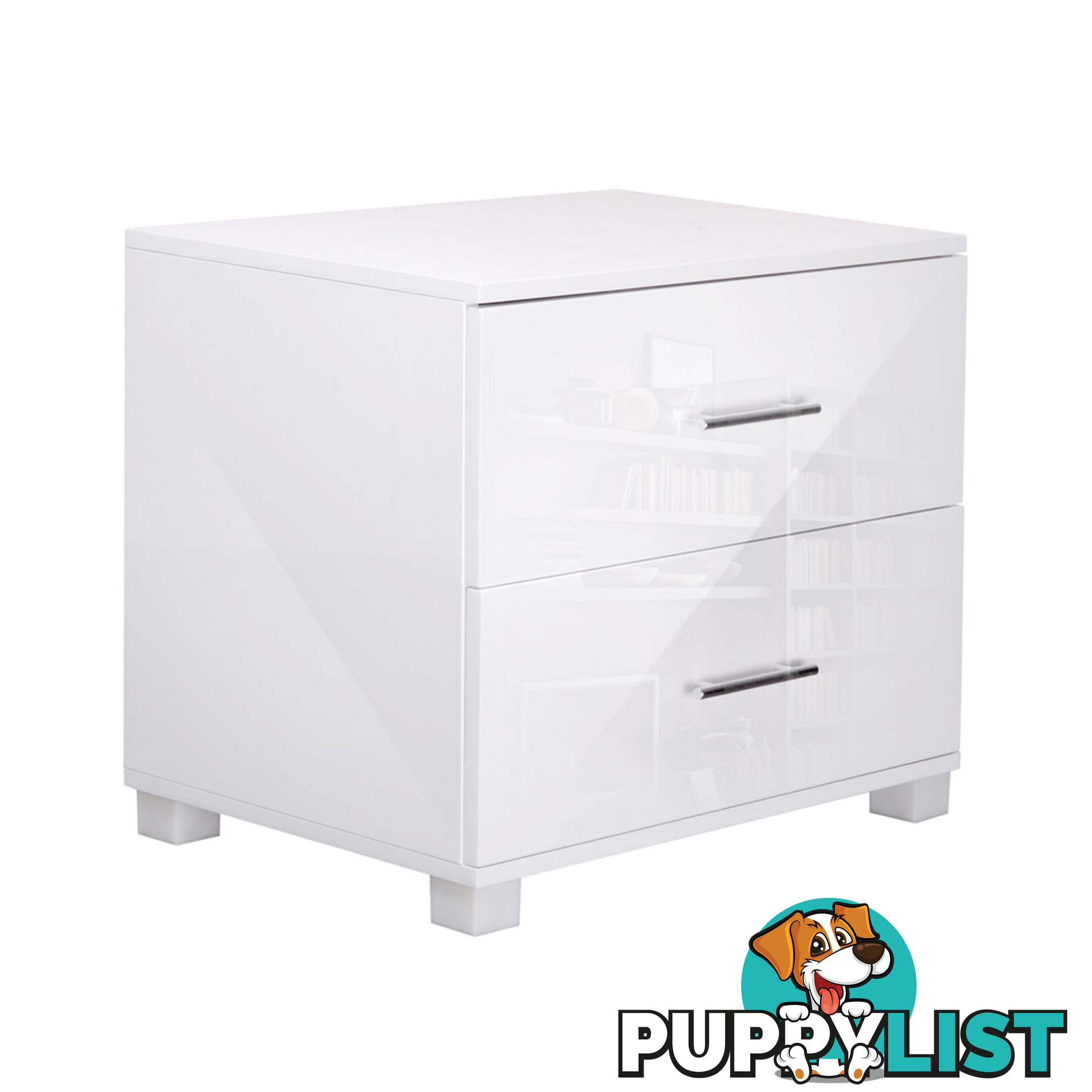 High Gloss Two Drawers Bedside Table Cabinet Lamp Unit White