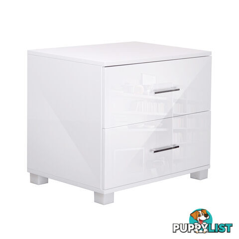 High Gloss Two Drawers Bedside Table Cabinet Lamp Unit White