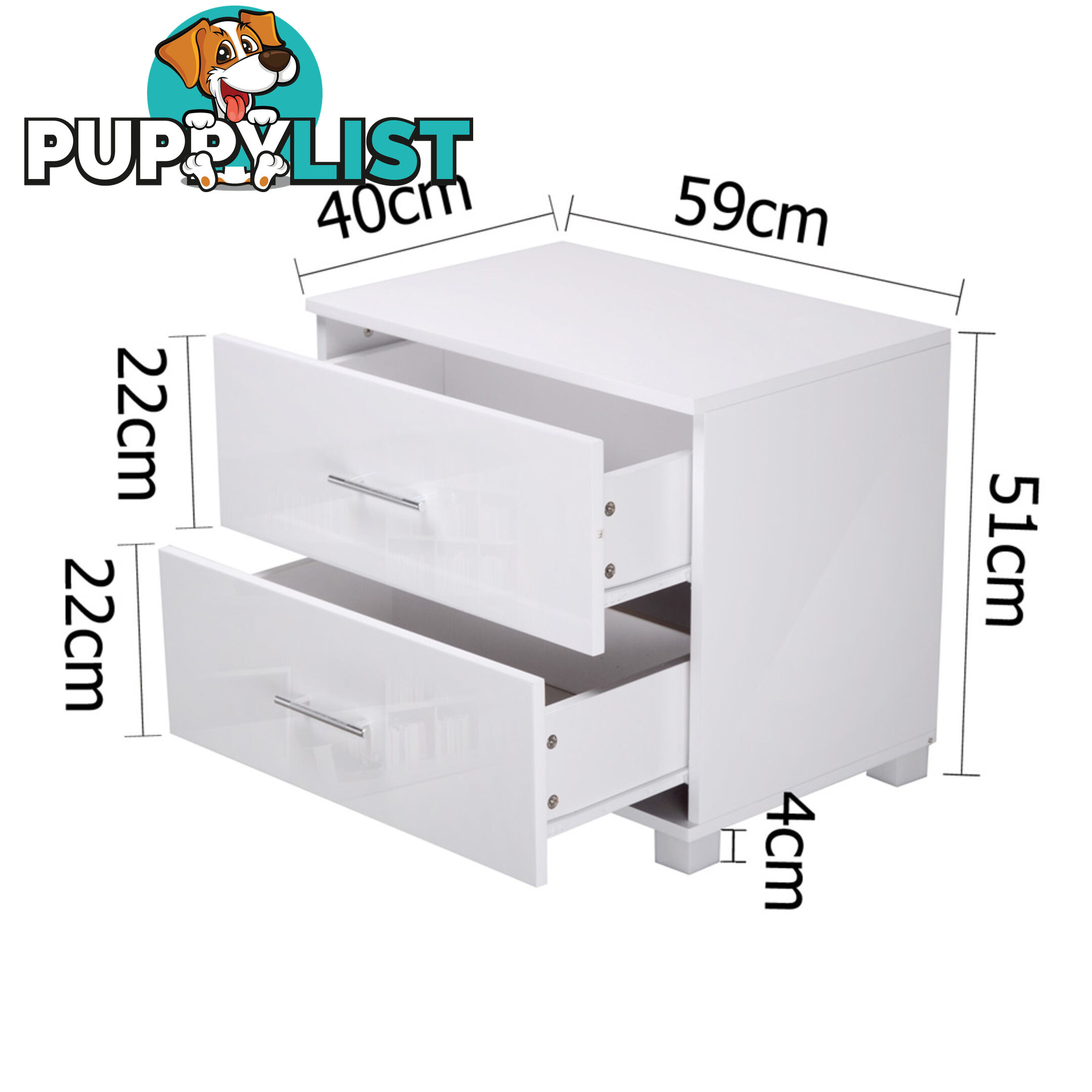 High Gloss Two Drawers Bedside Table Cabinet Lamp Unit White