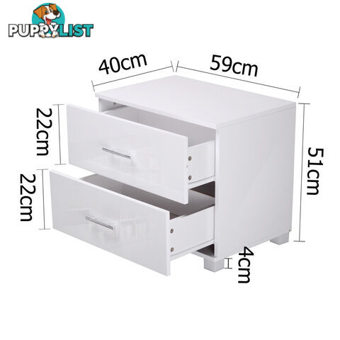 High Gloss Two Drawers Bedside Table Cabinet Lamp Unit White