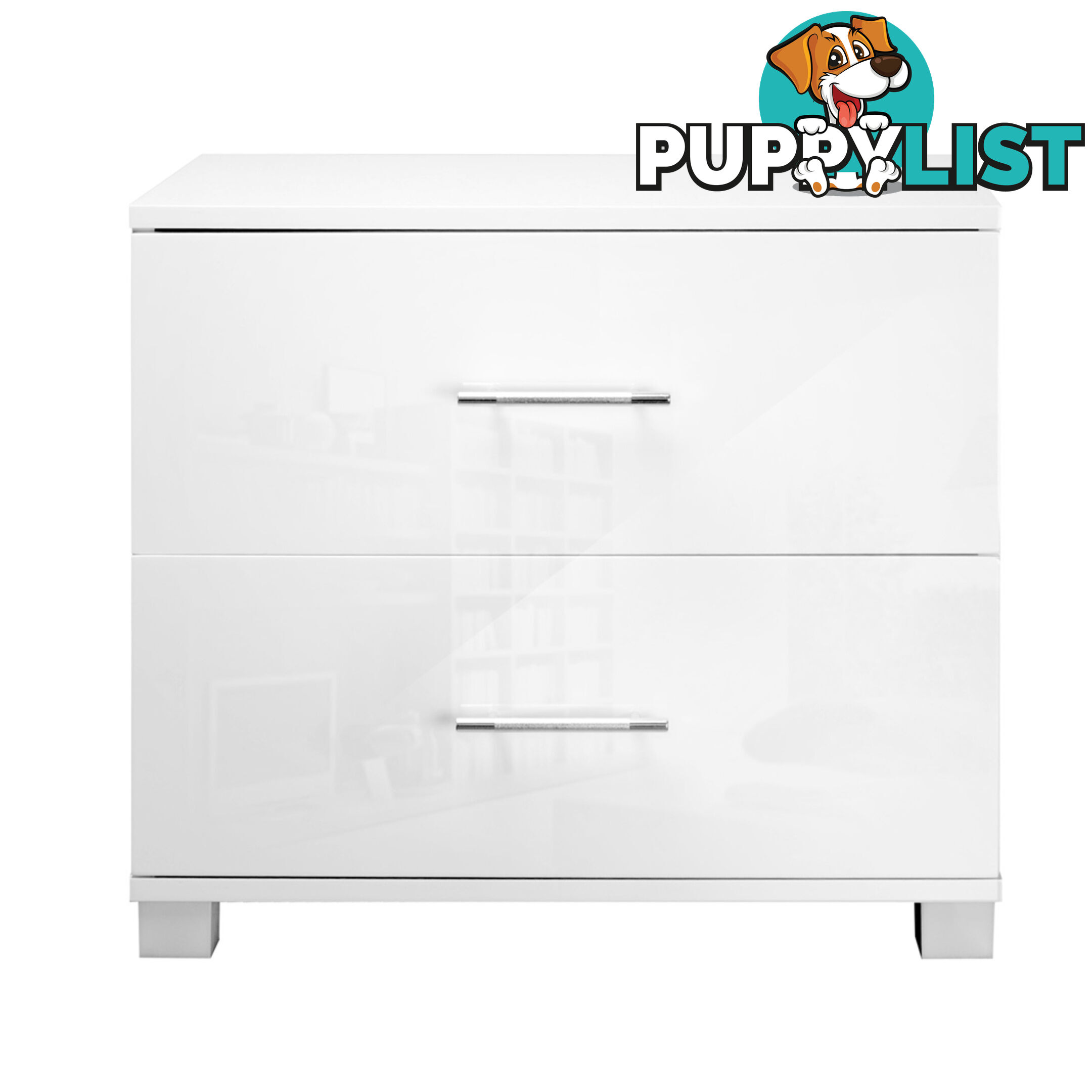 High Gloss Two Drawers Bedside Table Cabinet Lamp Unit White