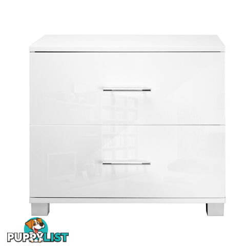 High Gloss Two Drawers Bedside Table Cabinet Lamp Unit White