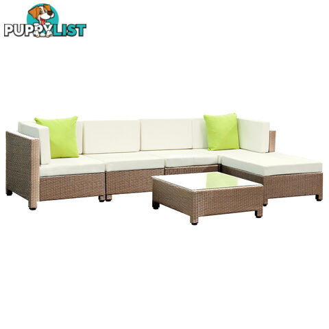 Outdoor Lounge 5 Seater Garden Furniture Wicker 6pcs Rattan Sofa Setting Beige