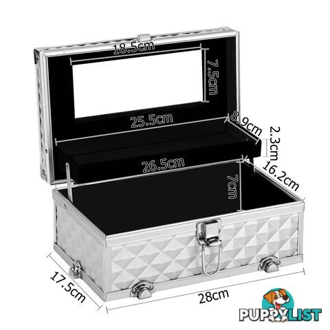 Professional Cosmetic Beauty Makeup Case Portable Travel Carry Box Silver