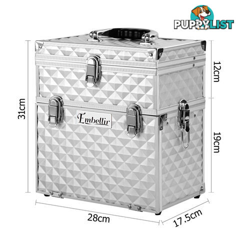 Professional Cosmetic Beauty Makeup Case Portable Travel Carry Box Silver