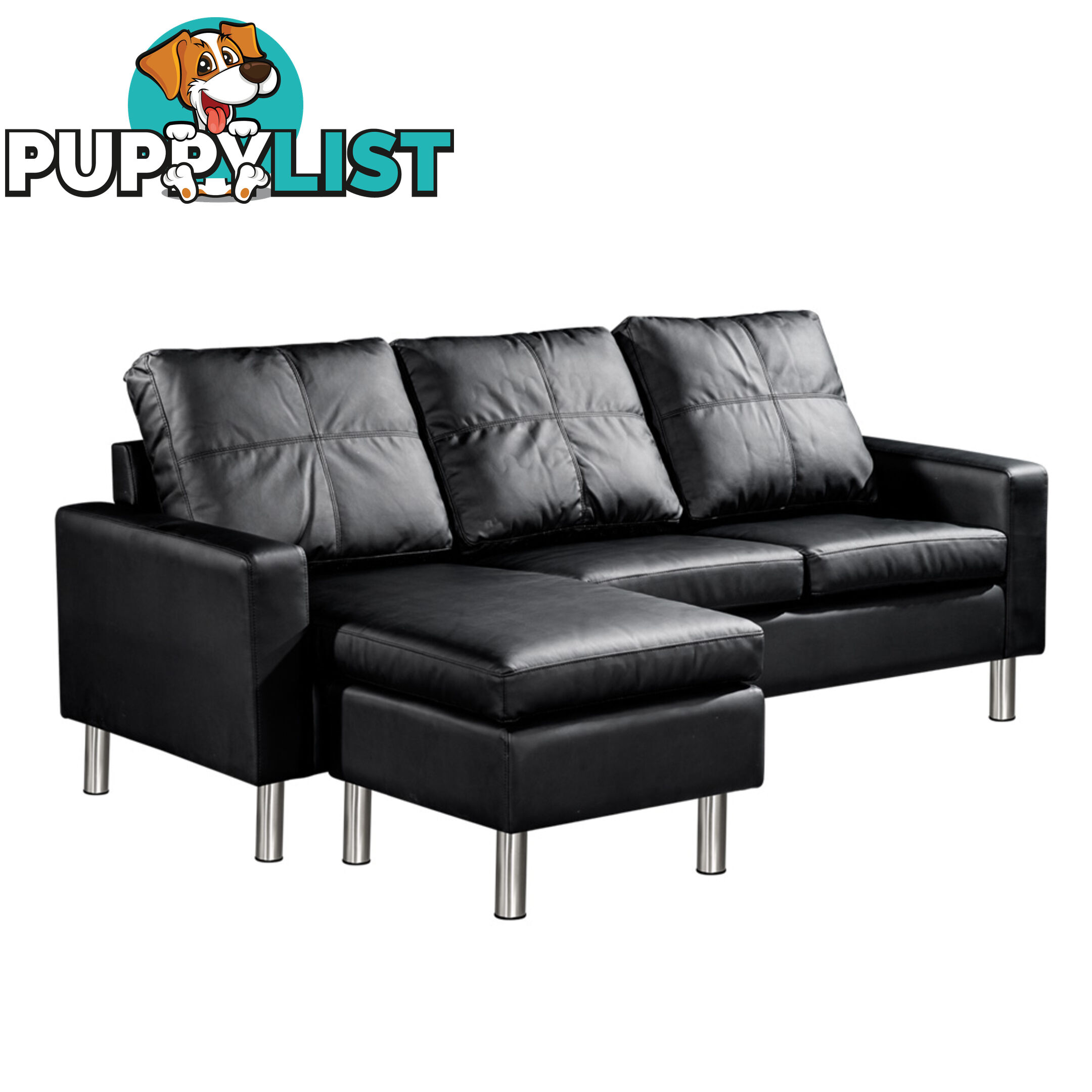 PU Leather Sofa Couch Bed 4 Seater Corner Modular Lounge Suite Ottoman Black