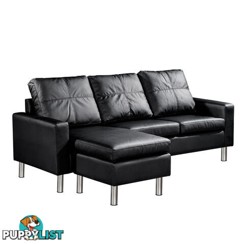 PU Leather Sofa Couch Bed 4 Seater Corner Modular Lounge Suite Ottoman Black