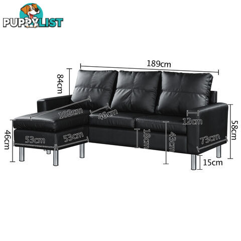 PU Leather Sofa Couch Bed 4 Seater Corner Modular Lounge Suite Ottoman Black