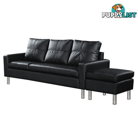 PU Leather Sofa Couch Bed 4 Seater Corner Modular Lounge Suite Ottoman Black