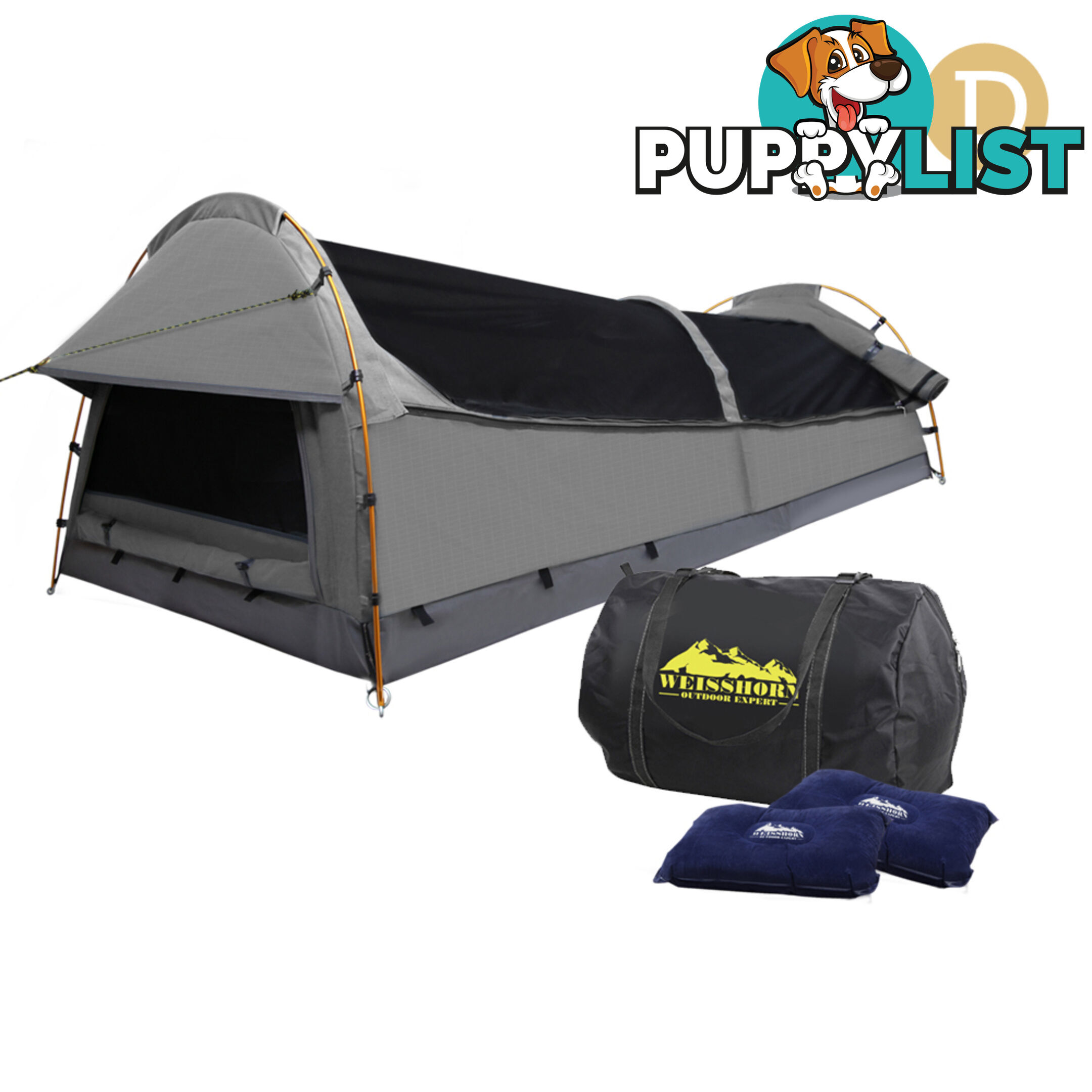 Double Camping Canvas Swag Tent Grey w/ Air Pillow