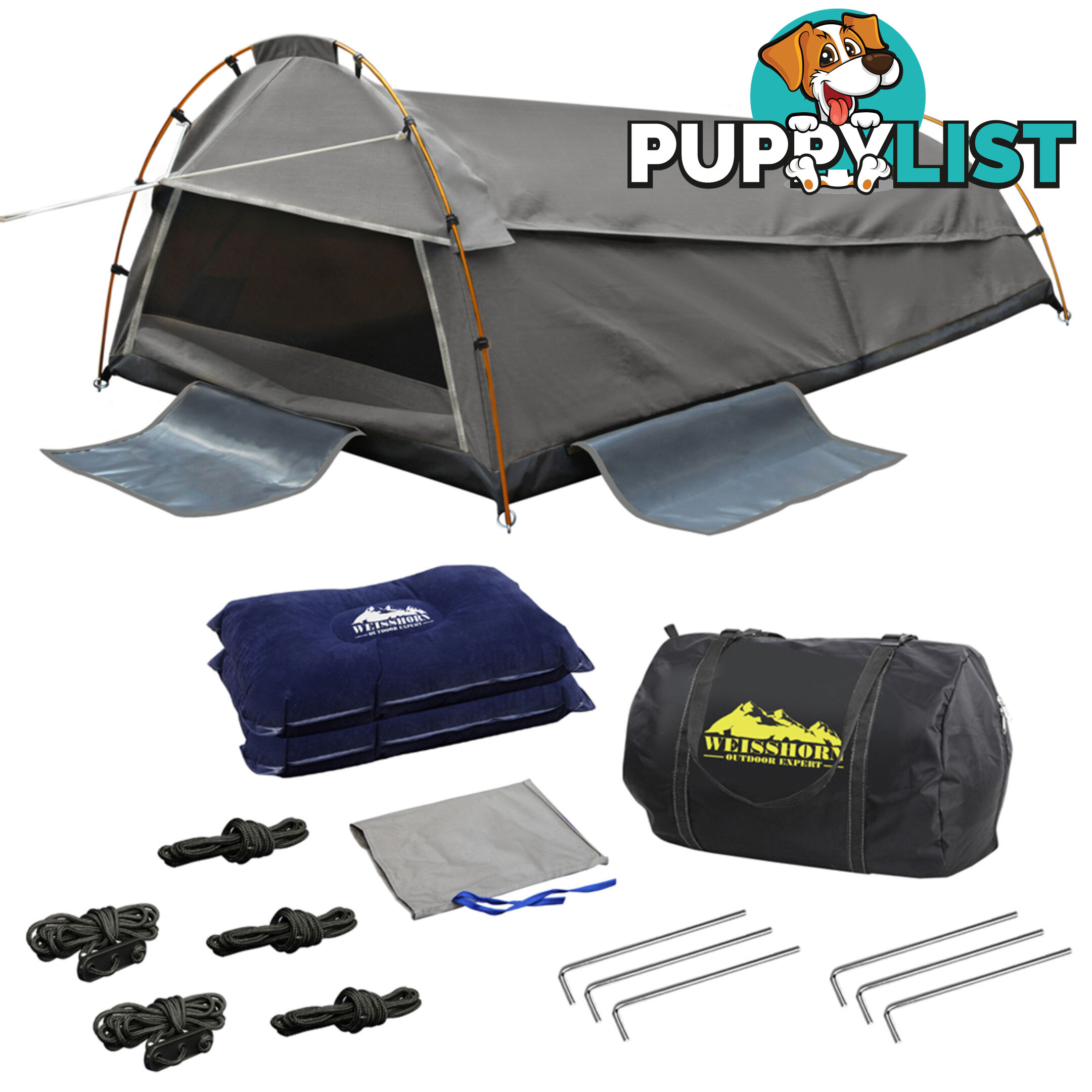 Double Camping Canvas Swag Tent Grey w/ Air Pillow