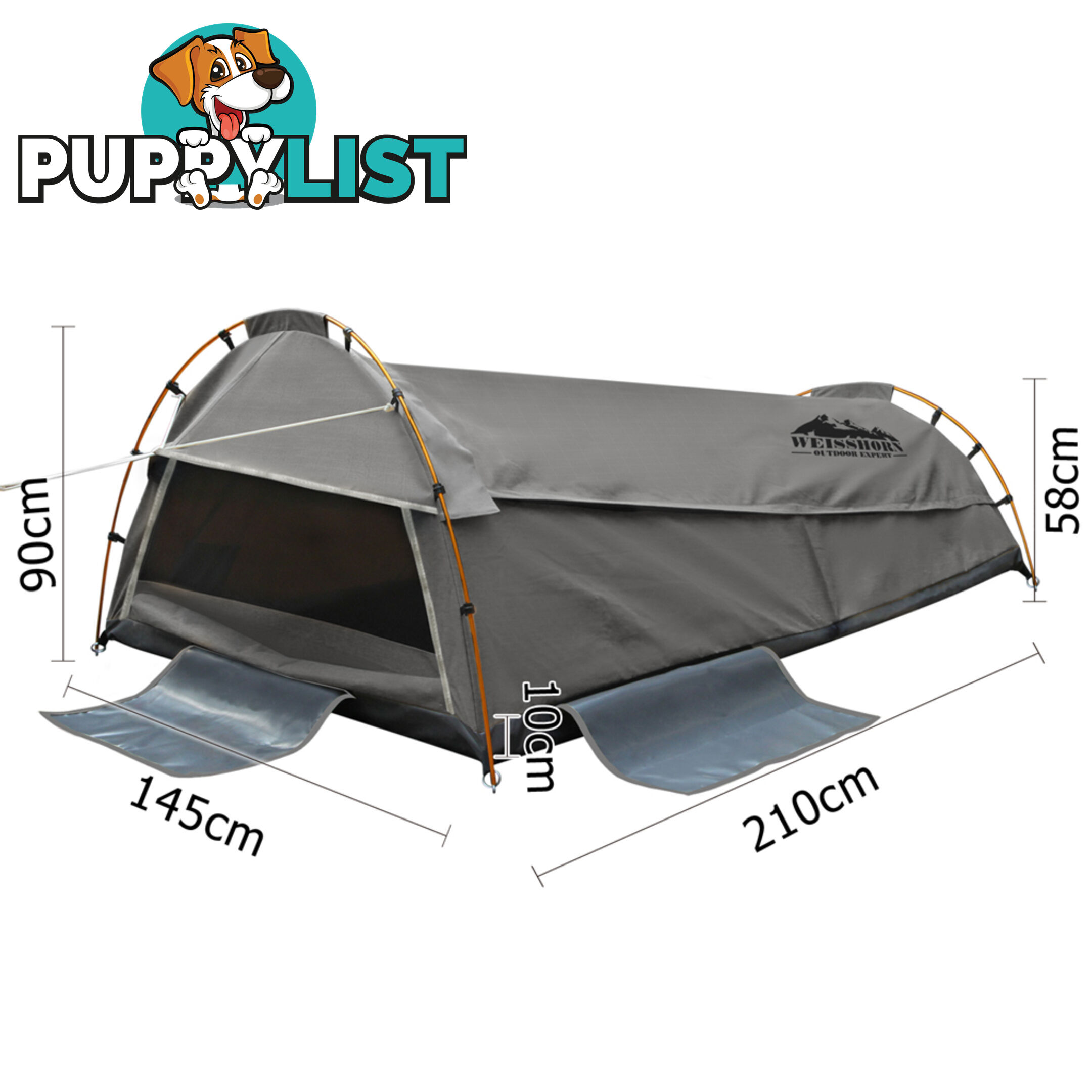 Double Camping Canvas Swag Tent Grey w/ Air Pillow