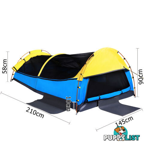 Double Swag Camping Canvas Tent Aluminium Pole Carry Bag Air Pillow Yellow/Blue