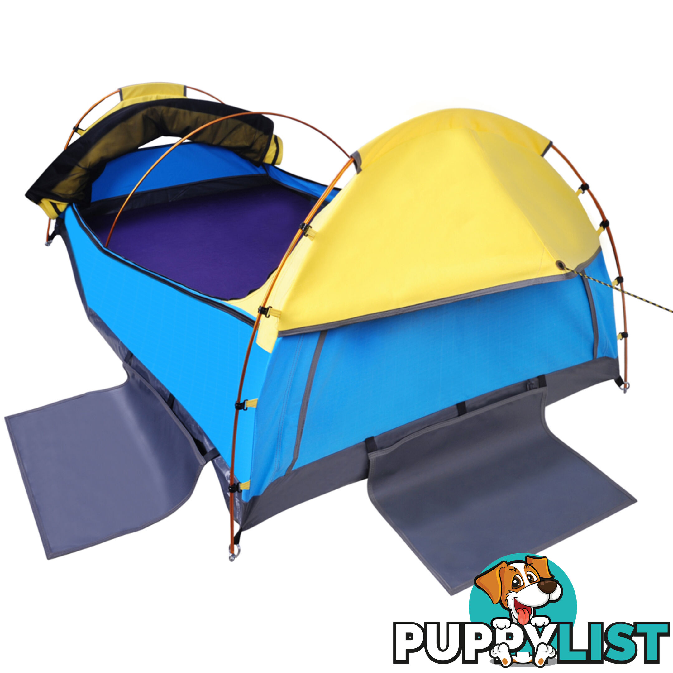 Double Swag Camping Canvas Tent Aluminium Pole Carry Bag Air Pillow Yellow/Blue