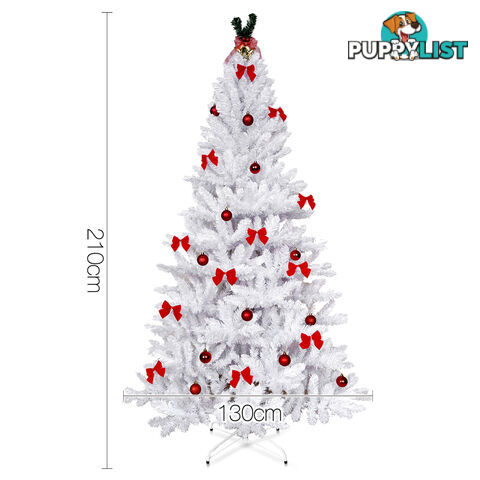 7FT Christmas Tree Free Ornament 2.1M Xmas Trees Decorate Metal Base White