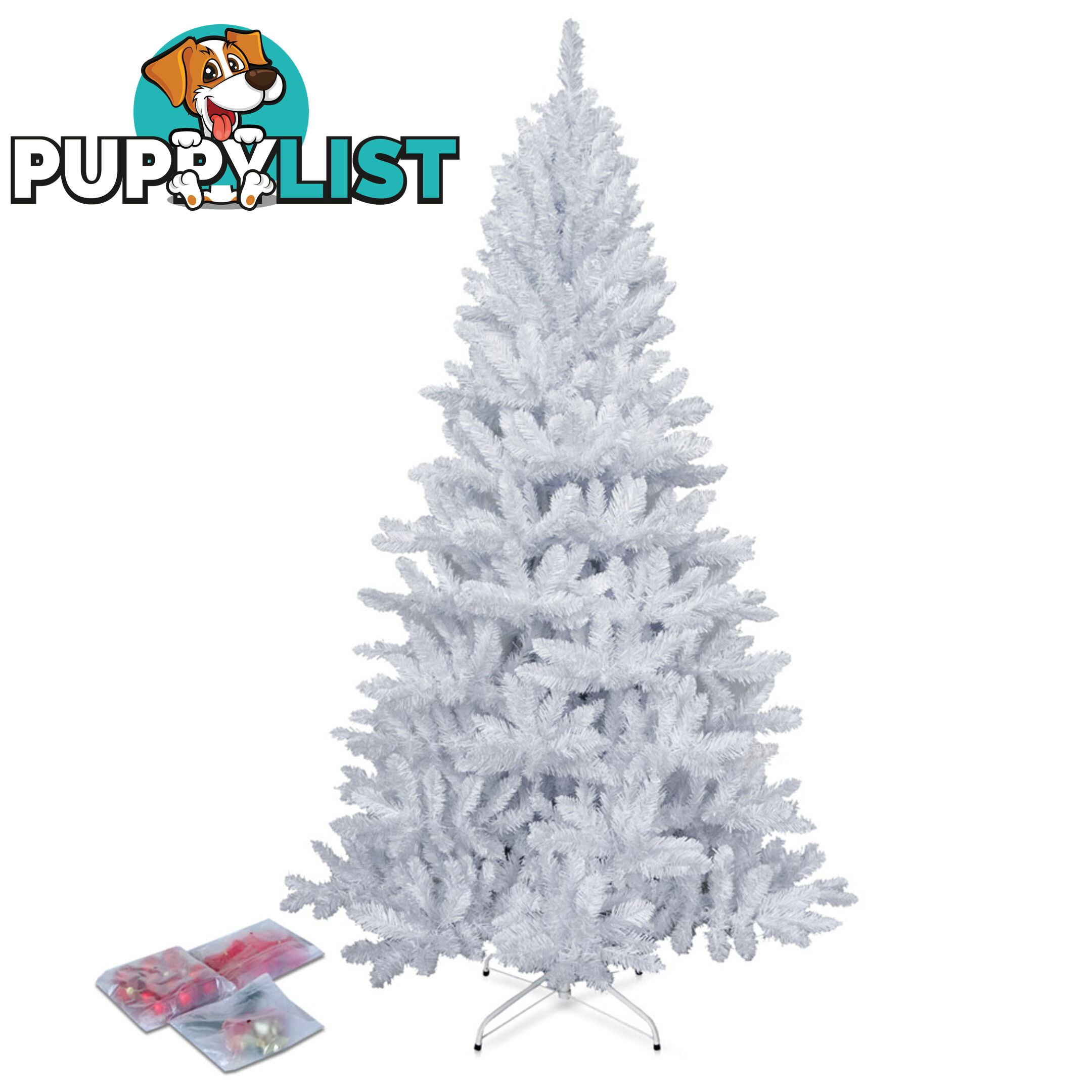 7FT Christmas Tree Free Ornament 2.1M Xmas Trees Decorate Metal Base White