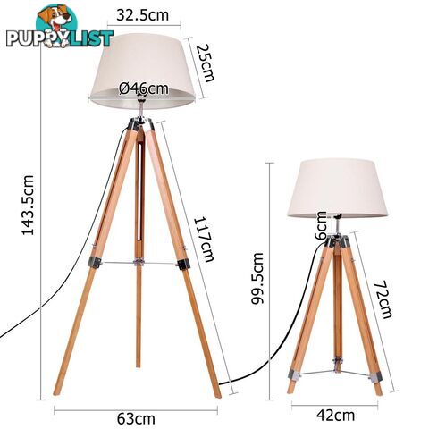 Bamboo Tripod Floor Lamp Adjustable Wooden Floor Lighting Beige Linen Shade